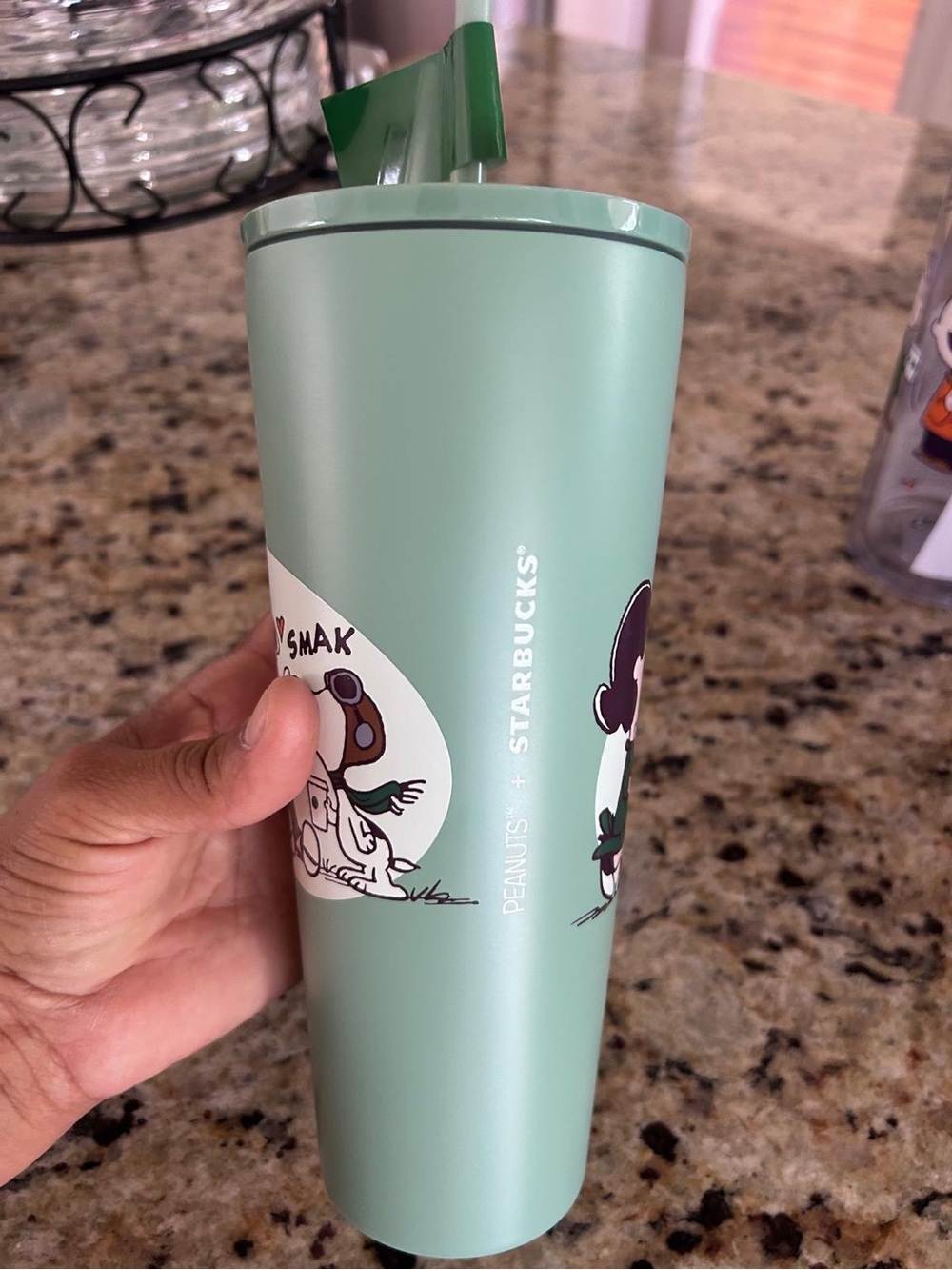 Starbucks Mint Green Peanuts Snoopy Kiss Tumbler - Picture 2 of 2